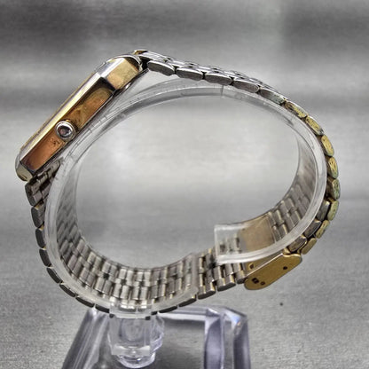 Seiko Watch Men 27mm Silver Dial Two Tone Rectangle V701-5J40 New Battery VTG6