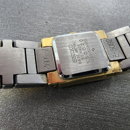 Seiko Watch Women 14mm Gold Dial Gold Tone Square 1E205030 New Battery9