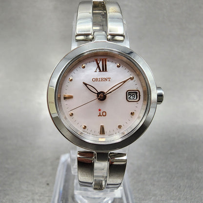Orient IO Solar Watch Women 24mm MOP Dial Silver Tone Date Round KN70UAA0 Runs1