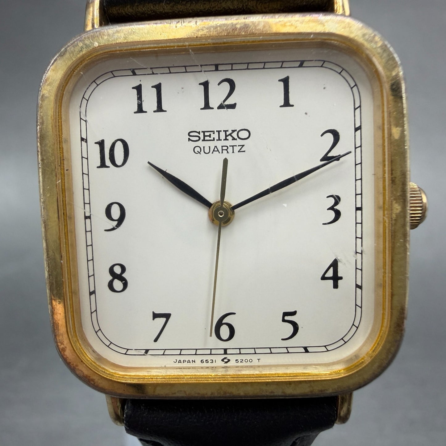 Seiko Tank Watch Men 27mm White Dial Gold Tone Square 6531-5130 New Battery 21