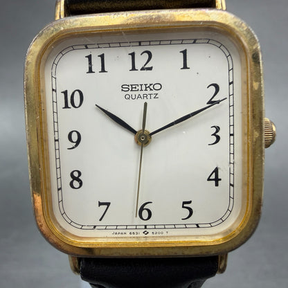 Seiko Tank Watch Men 27mm White Dial Gold Tone Square 6531-5130 New Battery 21
