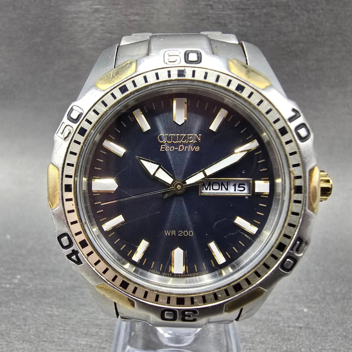 Citizen Eco-Drive Watch Men 40mm Blue Dial Two Tone Daydate BM8404-59L Runs0