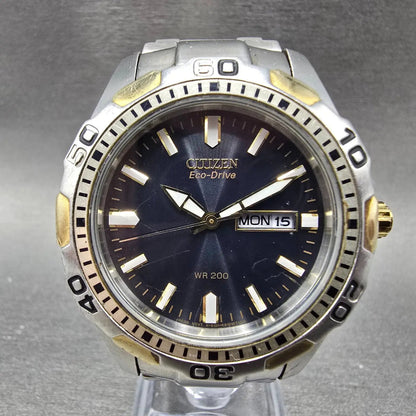 Citizen Eco-Drive Watch Men 40mm Blue Dial Two Tone Daydate BM8404-59L Runs0