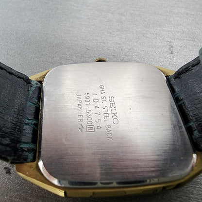 Seiko Dolce Tank Watch Men 30mm Gold Dial Gold Tone Rectangle 59315300 New Batt9