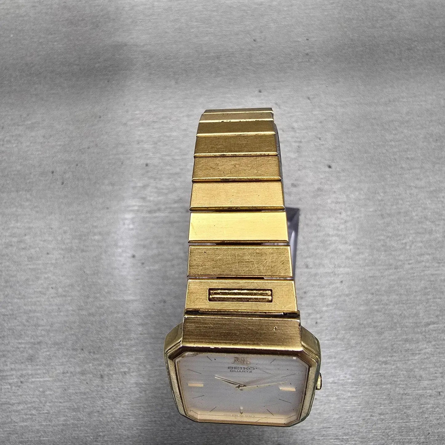 Seiko Watch Men 26mm White Dial Gold Tone Rectangle 5P30-5299 New Battery VTG4