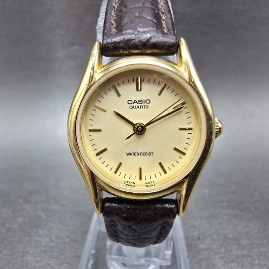 Casio Watch Women 23mm Champagne Dial Gold Tone Round LTP-1094 New Battery0