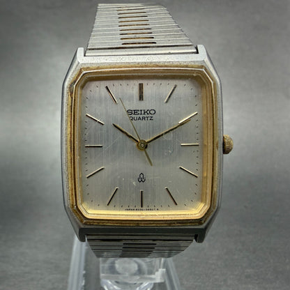 Seiko Tank Watch Men 29mm Silver Dial Two Tone Rectangle 6030-5430 New Battery 20