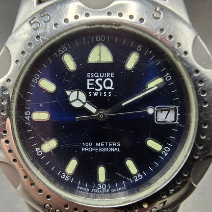 ESQ Dive Watch Men 38mm Blue Dial Steel Date E5066 Round New Battery1