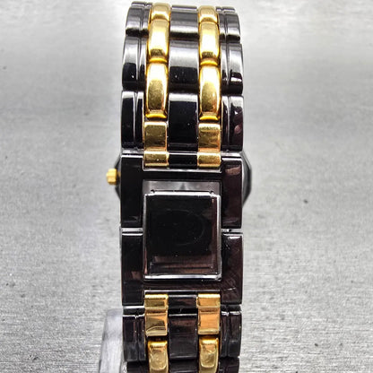 Seiko Watch Men 35mm Black Dial Black & Gold Tone Daydate Round V733-6C49 NewBat7