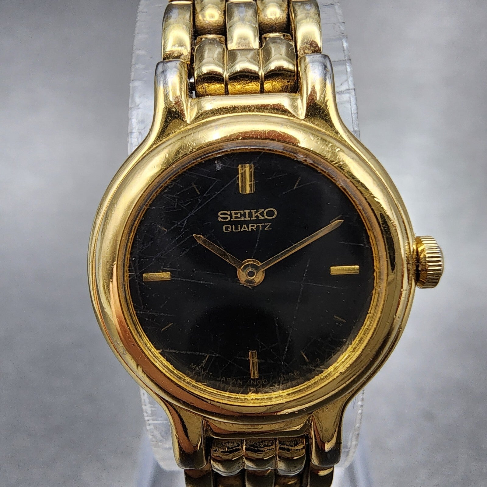 Seiko Watch Women 19mm Black Dial Gold Tone Round 1N000C49 New Battery1