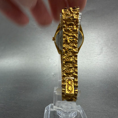 Elgin Watch Women 26mm Black Dial Gold Nugget Case Tone New Battery VTG KLJ7