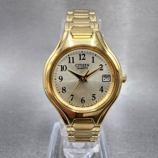 Citizen Watch Women 23mm Champagne Dial Gold Tone Date 1012S072689 New Battery0