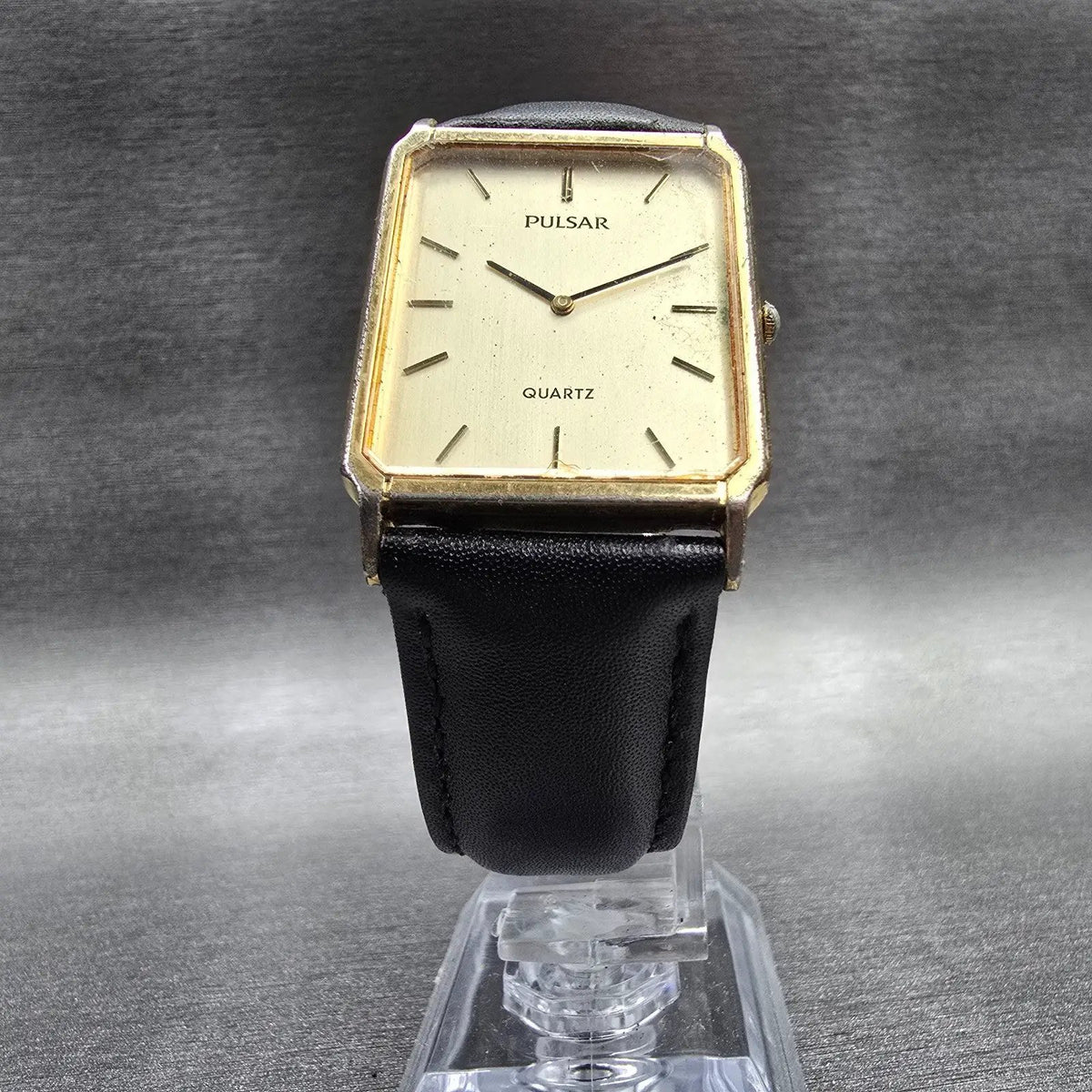Pulsar Tank Watch Men 27mm Champagne Dial Gold Tone Rectangle V800-5080 New Batt5