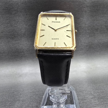 Pulsar Tank Watch Men 27mm Champagne Dial Gold Tone Rectangle V800-5080 New Batt5
