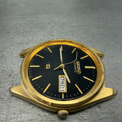 Seiko SQ Watch Men 35mm Black Dial Gold Tone Daydate Round 7N43-8119 PARTS6
