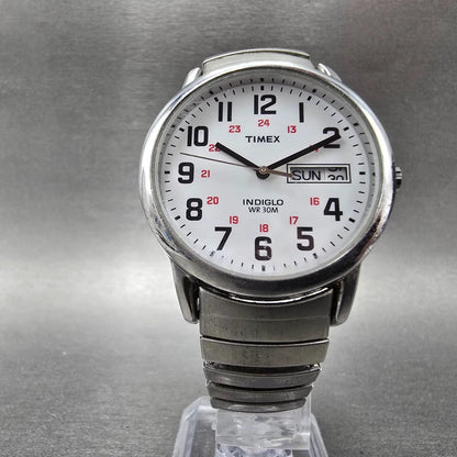 Timex Easy Reader Watch Men 35mm White Dial Silver Tone Daydate T20461 New BattK9