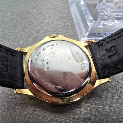 Movado Museum Watch Women 28mm Black Dial Gold Tone Round 87 E4 0823 New Batt MR9