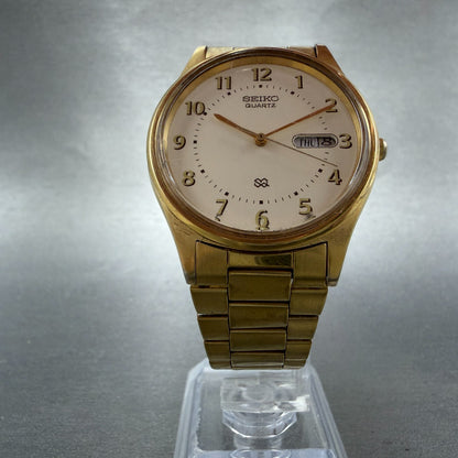 Seiko SQ Watch Men 35mm Cream Dial Gold Tone Daydate Round 5y23-8049 New Battery5