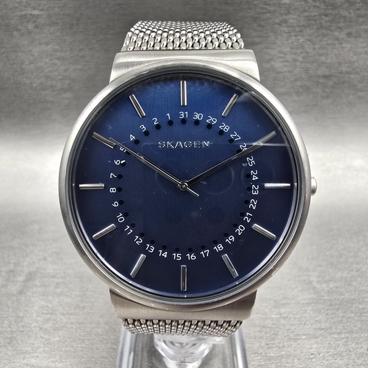 Skagen Ancher Watch Men 40mm Blue Dial Silver Date Round SKW6234 New Battery0