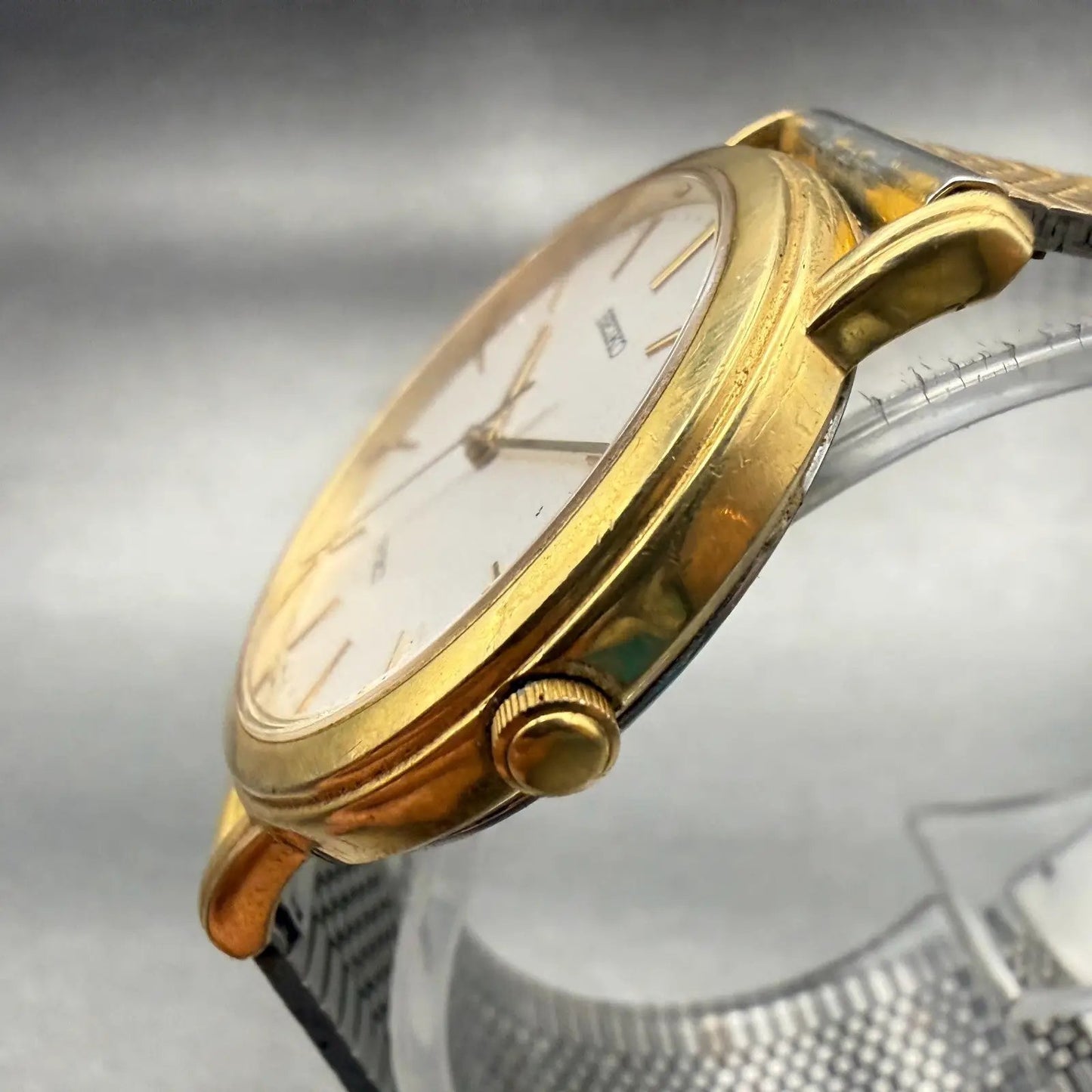 Seiko Watch Men 33mm White Dial Gold Tone Round 7N01-7080 New Battery Vintage2