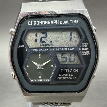 Citizen Analog Digital Watch Men 35mm Black Dial Silver Tone Dual Time New Batt1