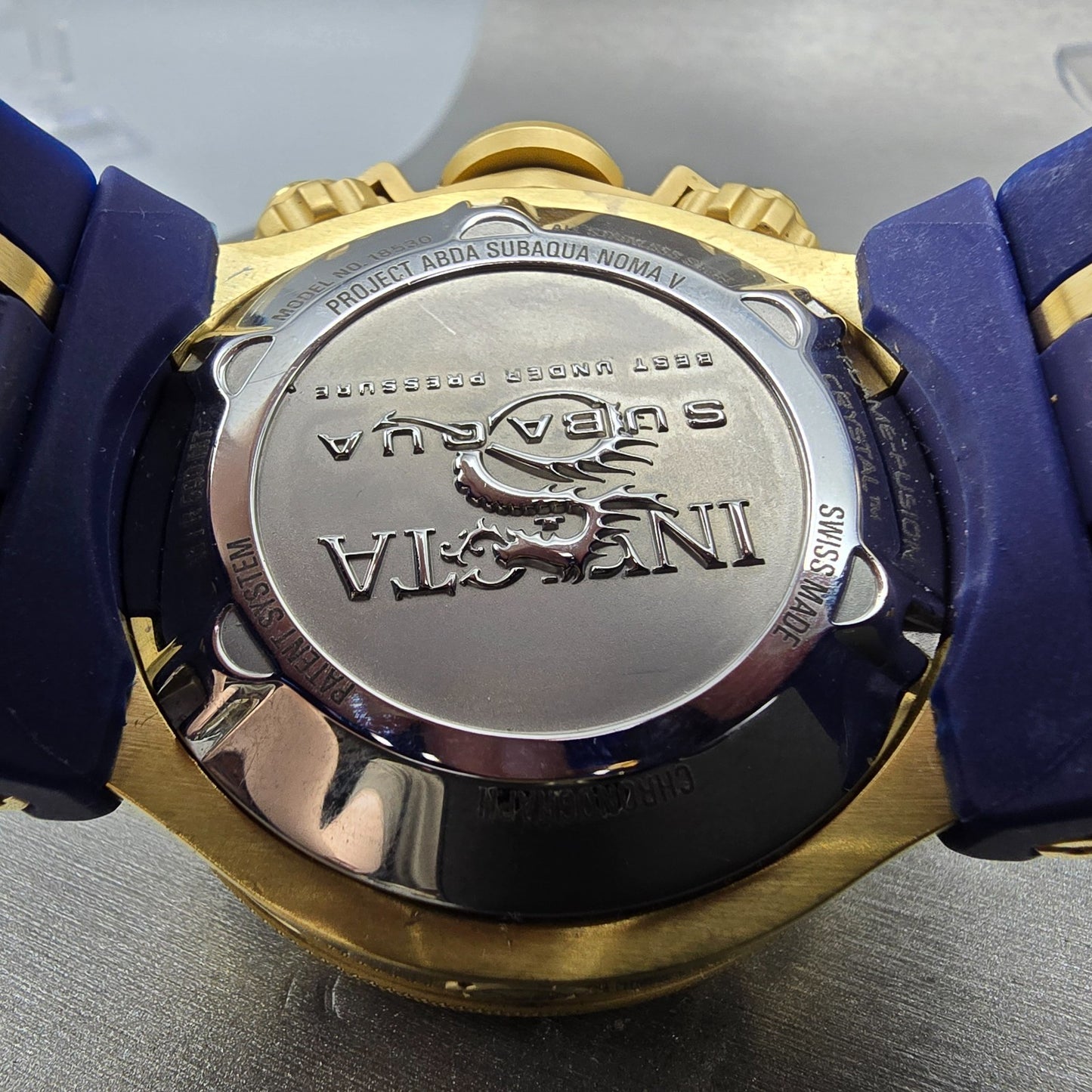 Invicta Sub Aqua Chronograph Triple Calendar Watch Men 50mm Blue Dial Gold Runs9