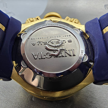 Invicta Sub Aqua Chronograph Triple Calendar Watch Men 50mm Blue Dial Gold Runs9