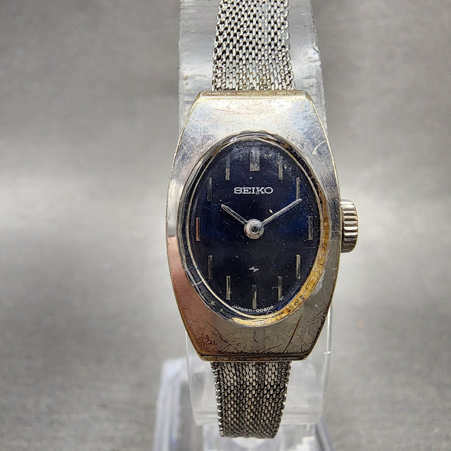 Seiko Watch Women 15mm Blue Dial Silver Tone Manual Wind Rectangle 11 Runs0