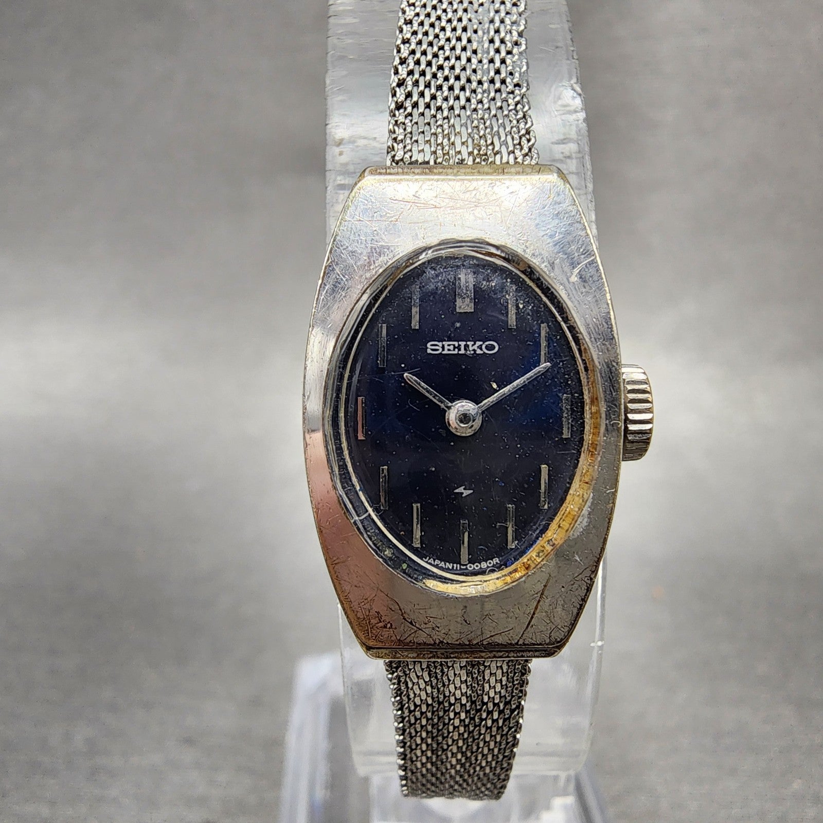 Seiko Watch Women 15mm Blue Dial Silver Tone Manual Wind Rectangle 11 Runs0