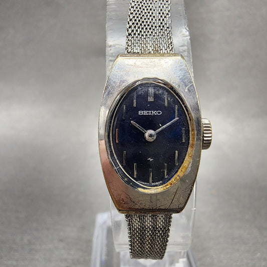 Seiko Watch Women 15mm Blue Dial Silver Tone Manual Wind Rectangle 11 Runs0