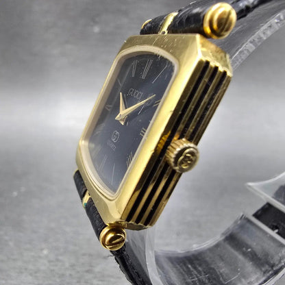 Gucci Tank Watch Men 25mm Black Dial Gold Tone Square PARTS Vintage Swiss3