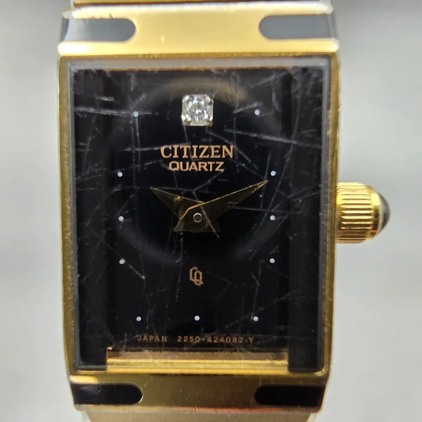 Citizen CQ Watch Women 12mm Black Dial Gold Tone Rectangle 2250-226224 New Batt1
