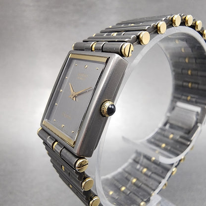 Seiko Exceline Tank Watch Women 18mm Gray Dial Two Tone Rectangle Titanium Runs2