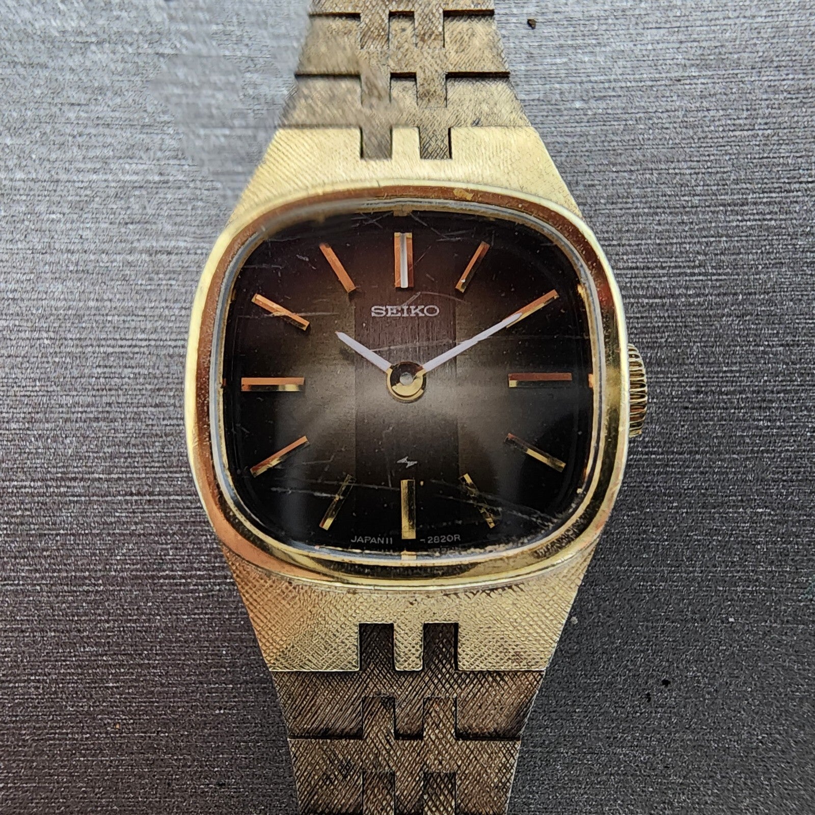 VTG Seiko Watch Women 19mm Brown Dial Gold Tone Rectangle READ!!!!!! Manual1