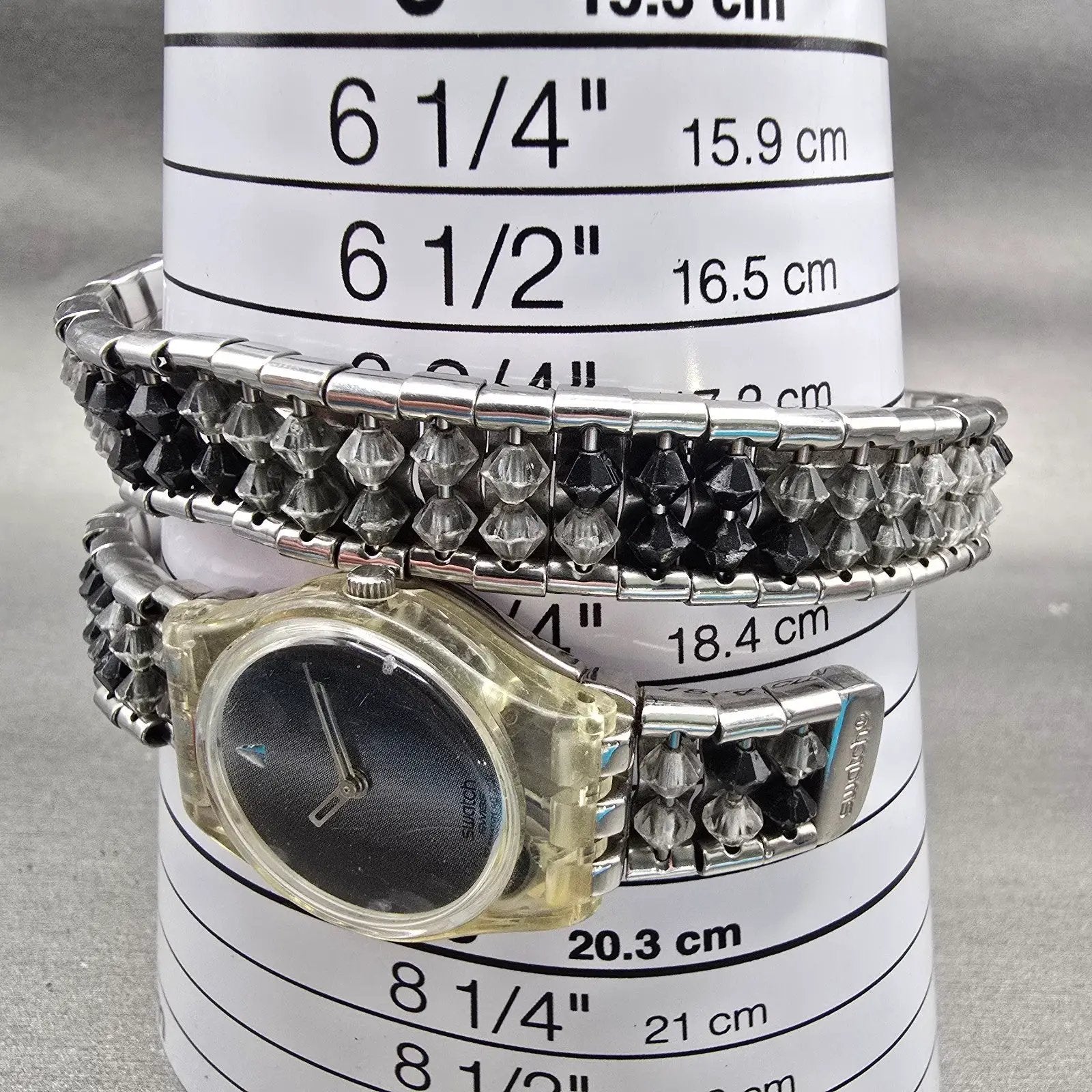Swatch SPINNIN' AROUND Watch Women Gray Dial Clear Case Round LK205 New Battery9