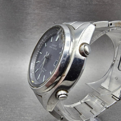 Casio Wave Ceptor Watch Men 39mm Gray Dial Steel Date Round WVQ-110DJ Works2