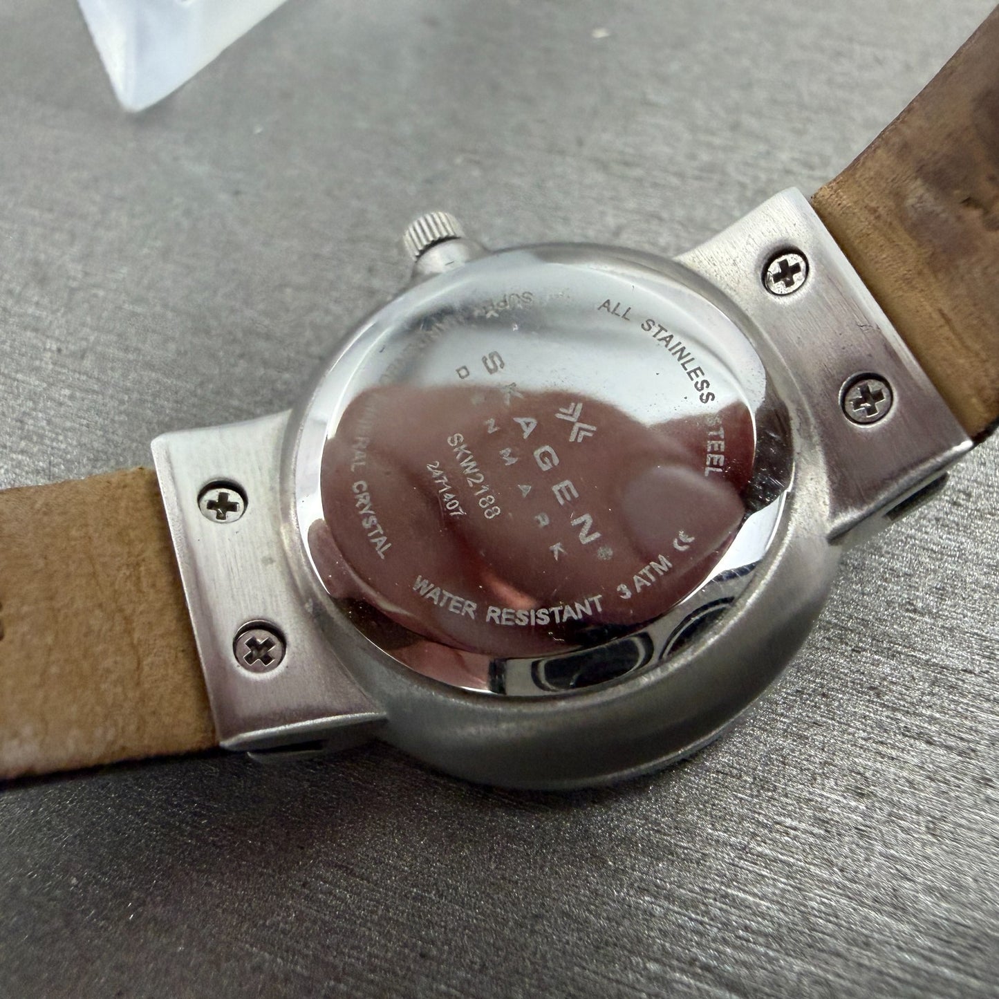 Skagen Watch Women 26mm Silver Dial Steel Round SKW2188 Leather Band New Battery10