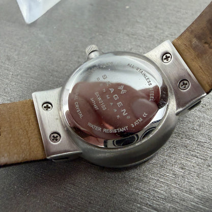 Skagen Watch Women 26mm Silver Dial Steel Round SKW2188 Leather Band New Battery10