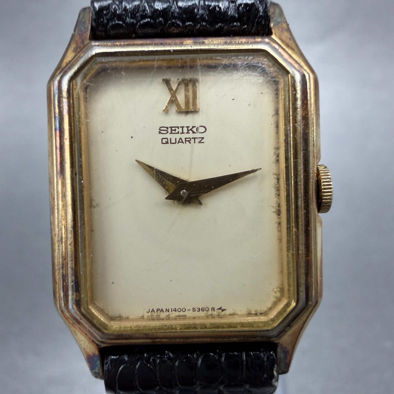 Seiko tank Watch Women 19mm Cream Dial Gold Tone Rectangle 1400-8030 New Battery1