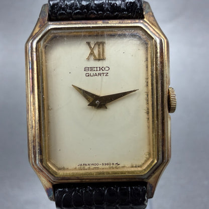 Seiko tank Watch Women 19mm Cream Dial Gold Tone Rectangle 1400-8030 New Battery1
