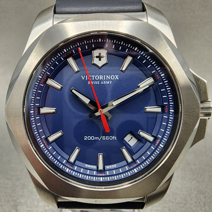 Victorinox INOX Watch Men 44mm Blue Dial Steel Date Round 241688 New Battery
