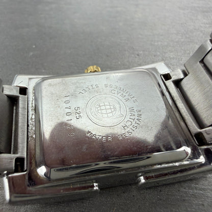 Cyma Noblesse Tank Watch Men 28mm White Dial Two Tone Date 525 PARTS9