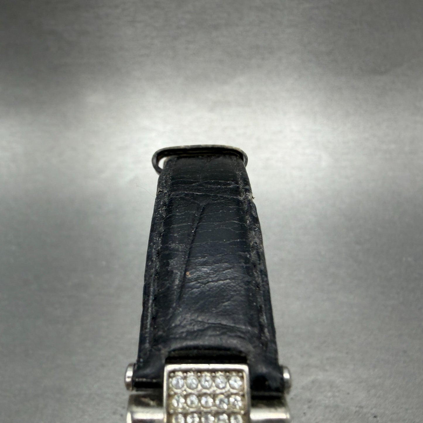 ESQ Tank Watch Women 17mm Black Dial Silver Tone Rectangle Crystals New BatteryA5