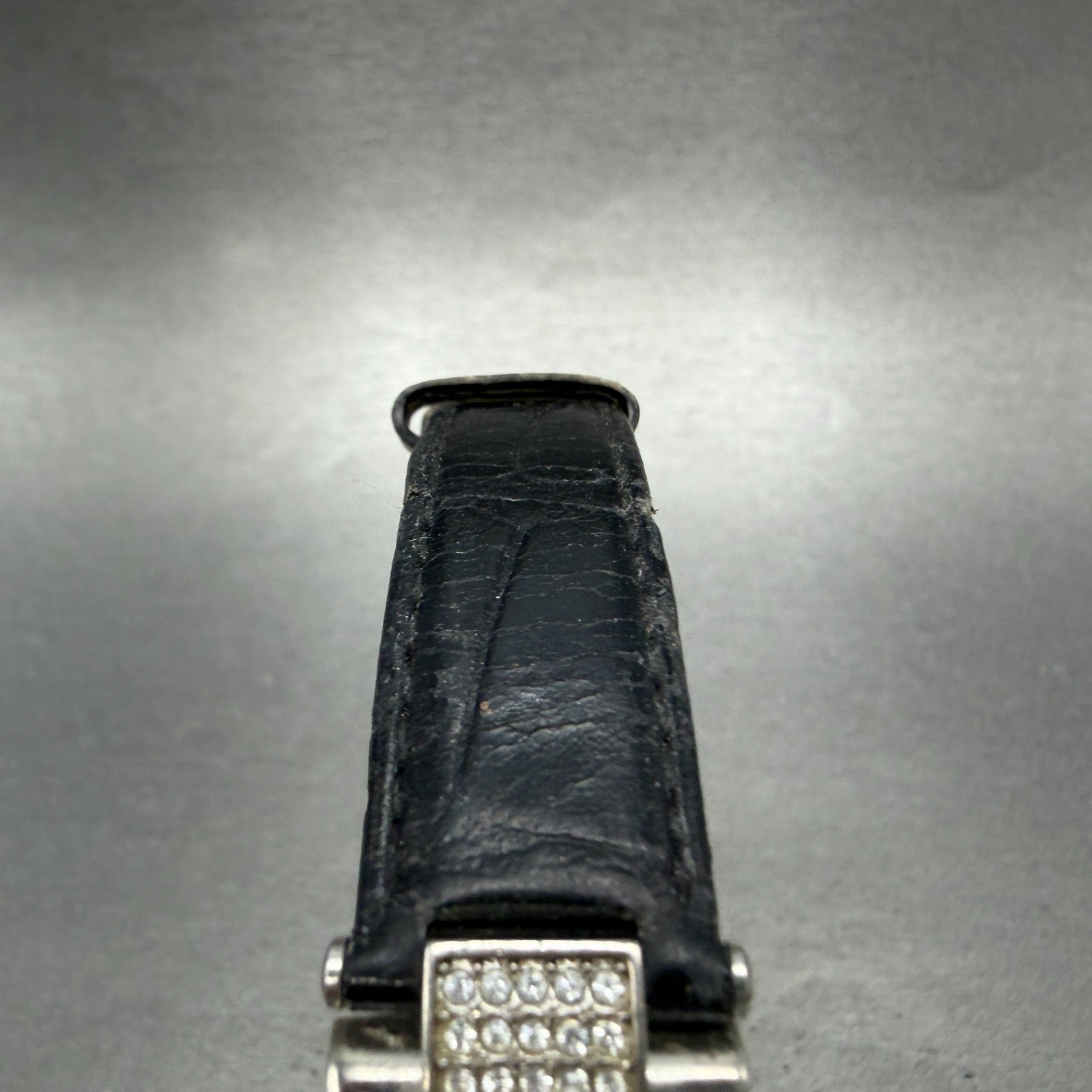 ESQ Tank Watch Women 17mm Black Dial Silver Tone Rectangle Crystals New BatteryA5