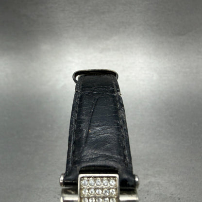 ESQ Tank Watch Women 17mm Black Dial Silver Tone Rectangle Crystals New BatteryA5