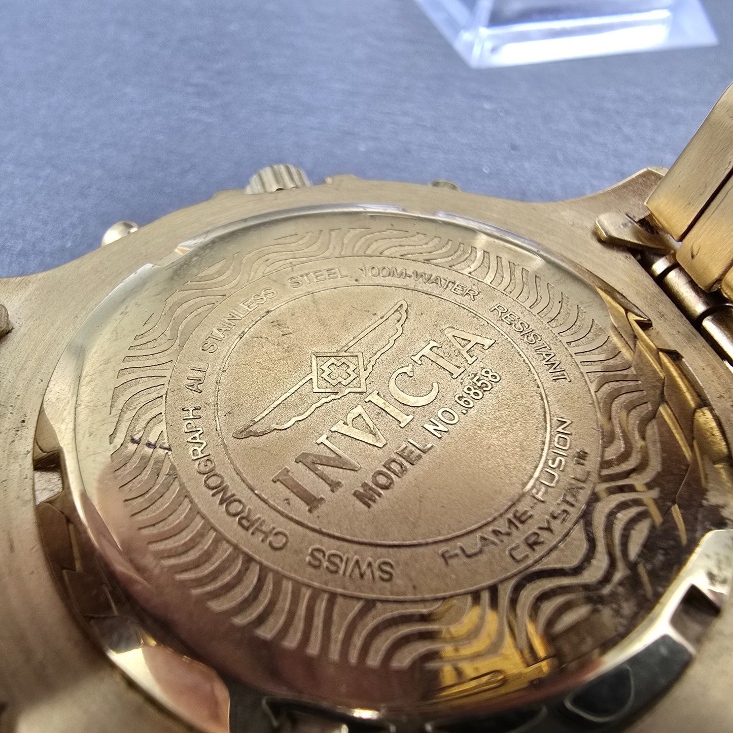Invicta Chronograph Dive Watch Men 46mm Blue Dial Gold Tone Daydate 6858 New Bat8