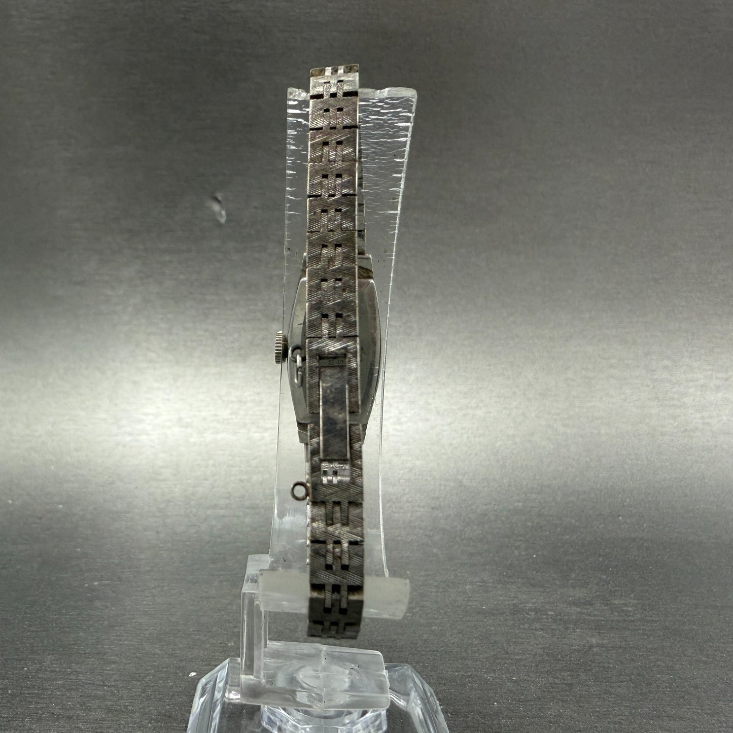 Seiko Watch Women 14mm Blue Dial Silver Tone Rectangle 1520-3629 Manual Runs JH77