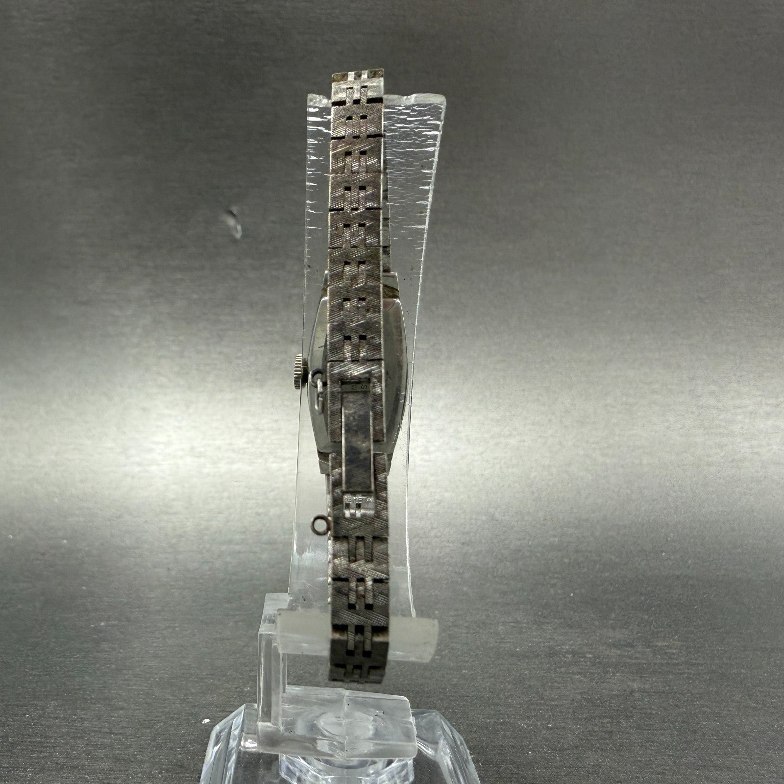 Seiko Watch Women 14mm Blue Dial Silver Tone Rectangle 1520-3629 Manual Runs JH77