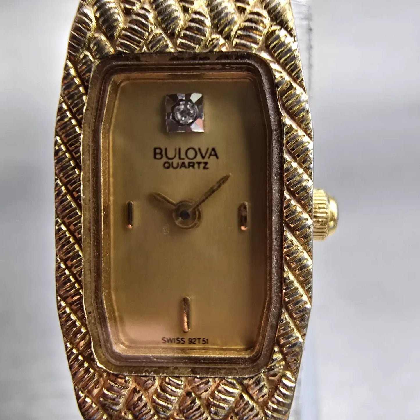 Bulova Watch Women 13mm Gold Dial Gold Tone Rectangle New Battery Vintage 92T511
