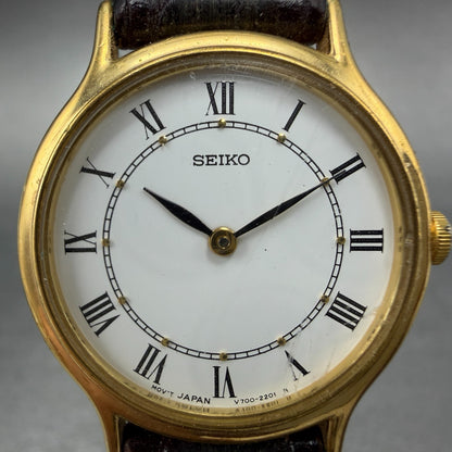 Seiko Watch Women 26mm White Dial Gold Tone Round Vinatge V700-6091 New Battery1